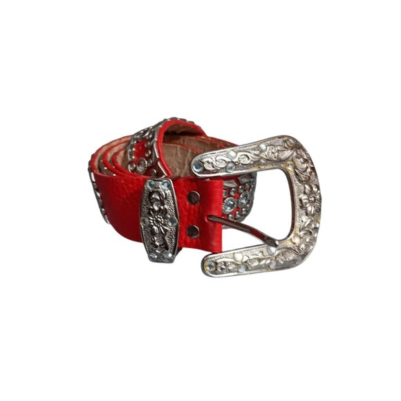 Womens Western Rodeo Cowgirl Belt Bling Rhinestones Italian Pebbled Leather 38\